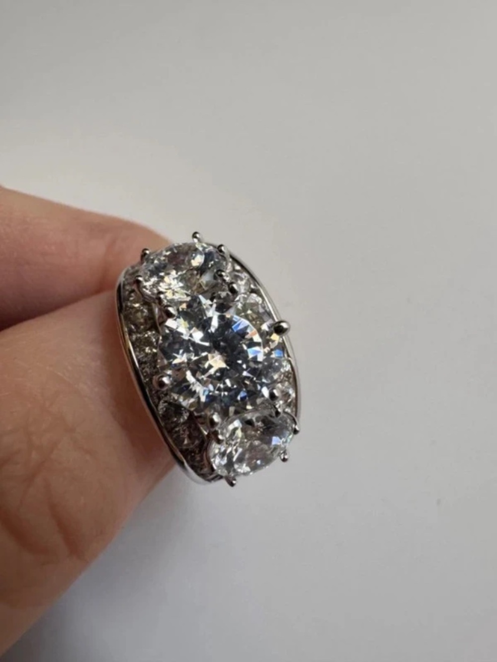 Diamonique 3-Stone Baguette Platinum Clad Sterling Silver Ring Size 7